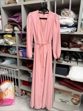 Windsor Blush Pink Long-Sleeve Wrap Maxi Dress